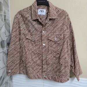 ZARA Brown and Cream Zebra Patterned Casual Button-Front Jacket "SMALL"